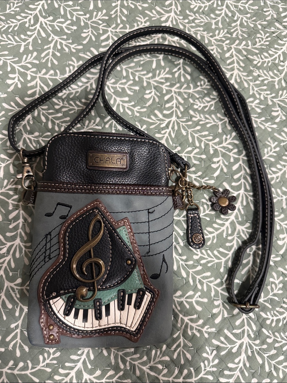 Chala Sage and Black Musical Applique Crossbody